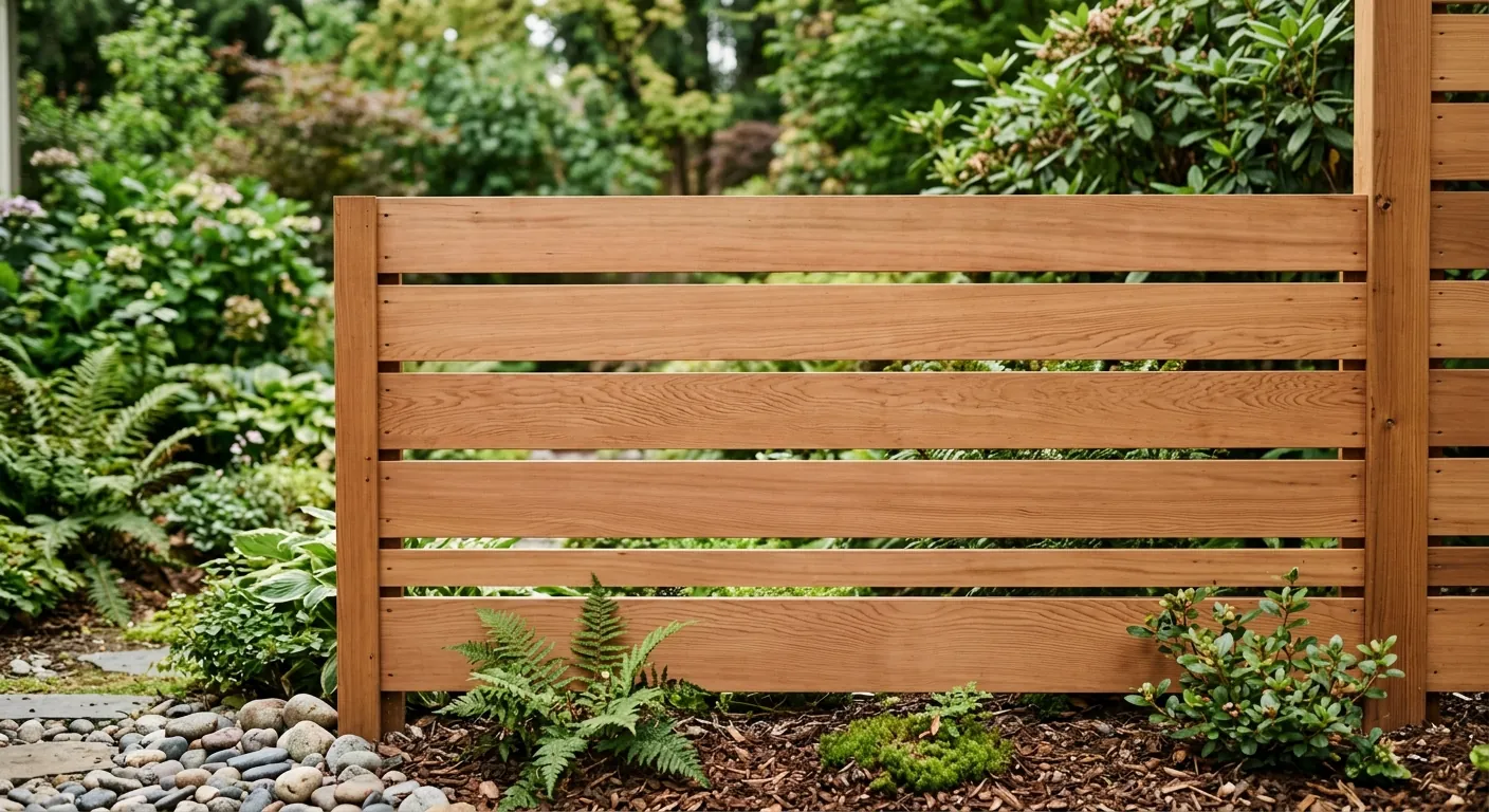 Cedar semi-privacy horizontal fence in Fraser Valley BC