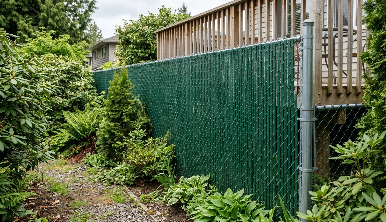 Chain link fence with privacy slats